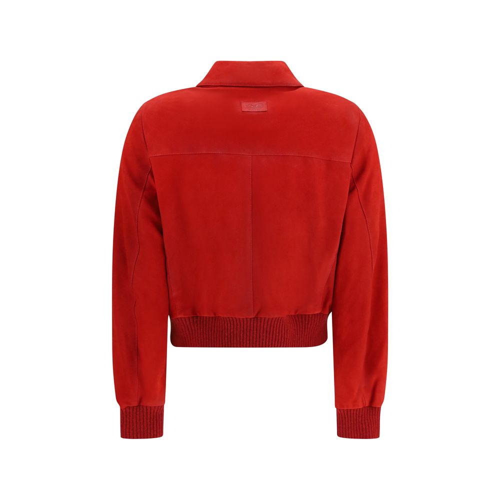 Overcoat by Valstar for women in suede goatskin leather red showcases a architectural silhouette, artfully detailed with a distinctive and functional pockets for a architectural finish.