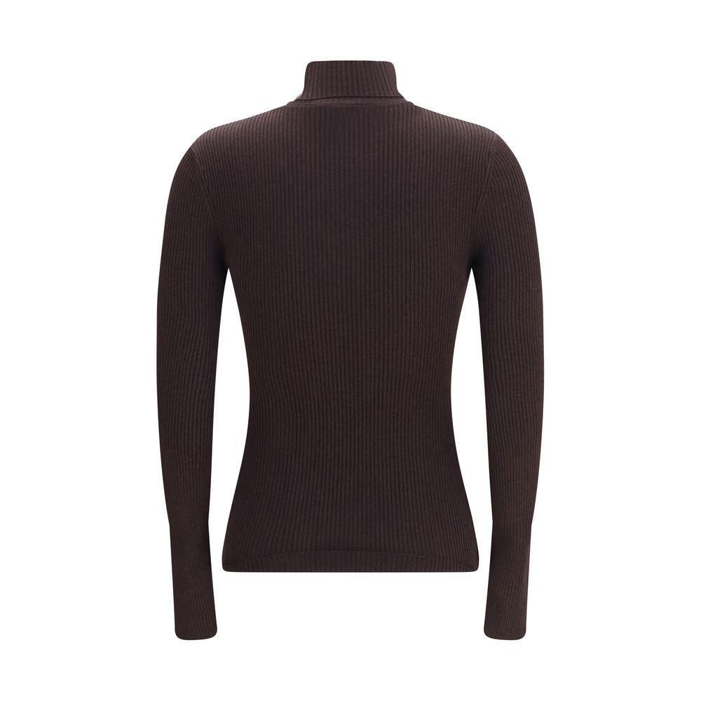Sweater by Wolford for women in wool brown features an polished silhouette, showcasing refined and a sophisticated turtle neckline for a truly polished finish.