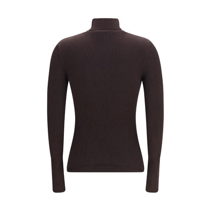 Sweater by Wolford for women in wool brown features an polished silhouette, showcasing refined and a sophisticated turtle neckline for a truly polished finish.