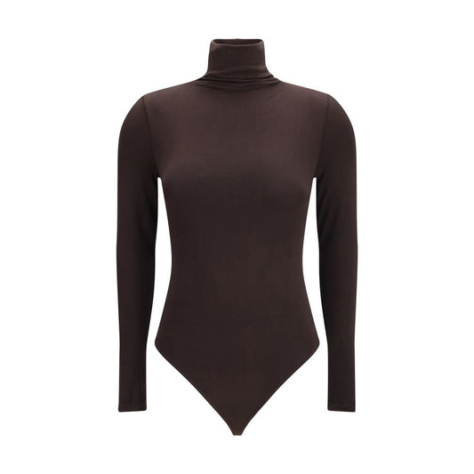 Bodysuit by Wolford for women in stretch polyamide cotton brown & natural features an amazing silhouette, showcasing a long-sleeve design and amazing high-neck neckline for a truly amazing fit.