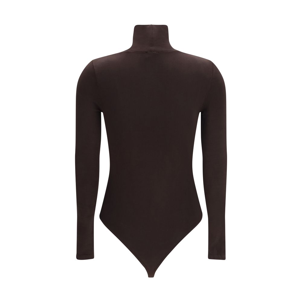 Bodysuit by Wolford for women in stretch polyamide cotton brown & natural showcases a flawless silhouette, elegantly defined by a refined high-neck neckline and for a flawless and polished finish.