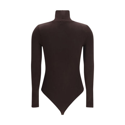 Bodysuit by Wolford for women in stretch polyamide cotton brown & natural showcases a flawless silhouette, elegantly defined by a refined high-neck neckline and for a flawless and polished finish.