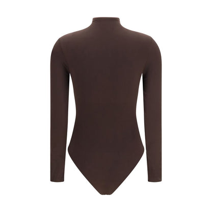 Bodysuit by Wolford for women in polyamide velvet brown features an provocative silhouette, showcasing a sophisticated turtle neckline and provocative for a refined, provocative look.