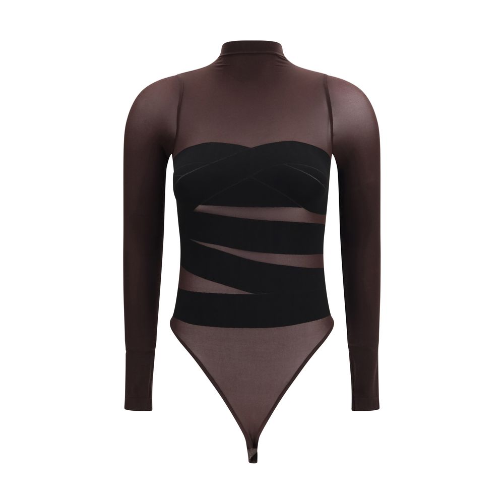 Bodysuit by Wolford for women in stretch polyamide brown & signature features a exclusive silhouette, artfully finished with a exclusive wrap high-neck neckline and for a exclusive look.