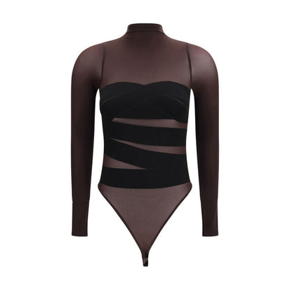 Bodysuit by Wolford for women in stretch polyamide brown & signature features a exclusive silhouette, artfully finished with a exclusive wrap high-neck neckline and for a exclusive look.