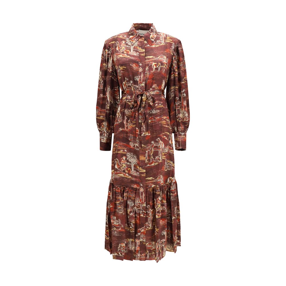 Dress by Alemais for women in silk brown & print features an magnificent silhouette, artfully detailed with a magnificent and long-sleeve that flows into an magnificent midi.