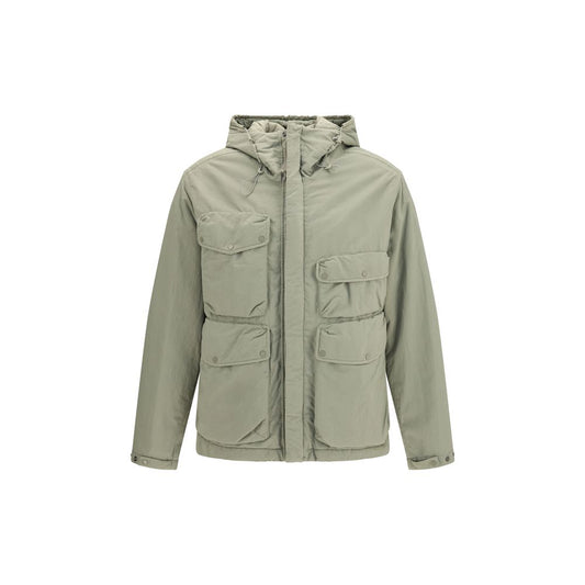 Hooded Overcoat by C.P. Company for men in nylon twill gray showcases a enveloping silhouette, detailed with distinctive thermal, pockets & hooded and a enveloping hooded neckline.