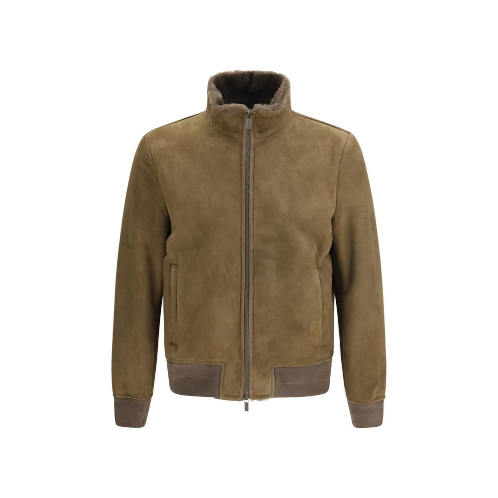Overcoat by Salvatore Santoro for men in suede leather brown showcases a architectural silhouette, artfully detailed with a distinctive high-collar neckline and functional pockets for a architectural finish.