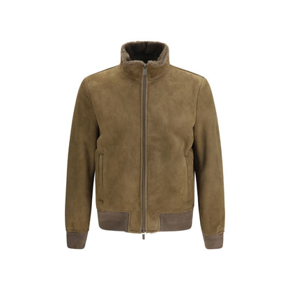 Overcoat by Salvatore Santoro for men in suede leather brown showcases a architectural silhouette, artfully detailed with a distinctive high-collar neckline and functional pockets for a architectural finish.