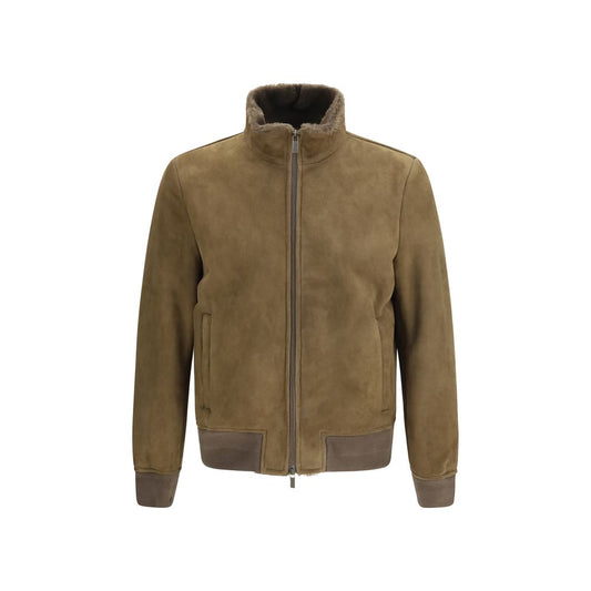 Overcoat by Salvatore Santoro for men in suede leather brown showcases a architectural silhouette, artfully detailed with a distinctive high-collar neckline and functional pockets for a architectural finish.