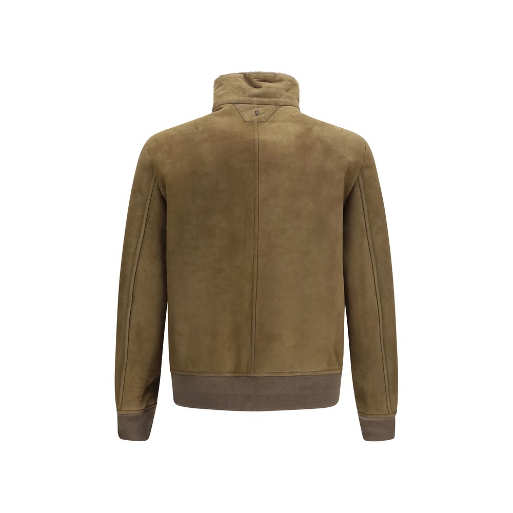 Overcoat by Salvatore Santoro for men in suede leather brown features an satoral silhouette, showcasing a sophisticated high-collar neckline and satoral pockets for a premium, timeless look.