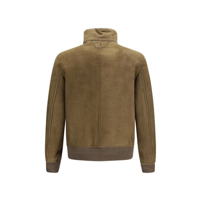 Overcoat by Salvatore Santoro for men in suede leather brown features an satoral silhouette, showcasing a sophisticated high-collar neckline and satoral pockets for a premium, timeless look.
