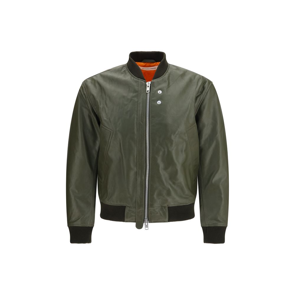 Bomber Jacket by Sunflower for men in bos taurus cowhide leather bicolour, orange & silver showcases a bohemian silhouette, artfully detailed with a bohemian and signature pockets for a truly bohemian finish.