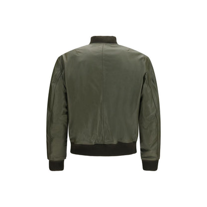 Bomber Jacket by Sunflower for men in bos taurus cowhide leather bicolour, orange & silver features a dramatic silhouette, showcasing a sophisticated and distinctive pockets for a dramatic aesthetic.