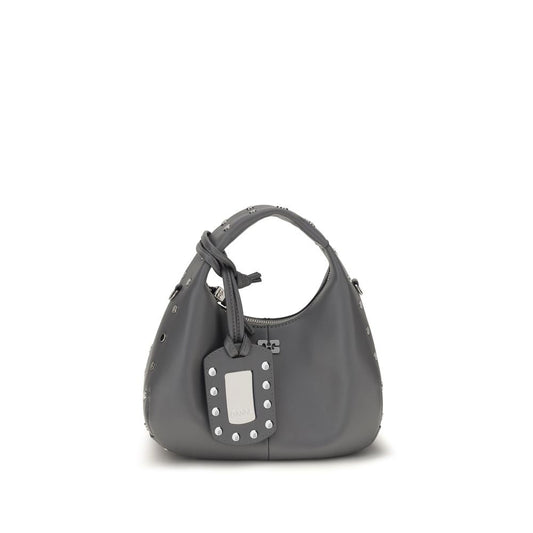 Mini Shoulder Hobo Bag by Ganni for women in polyester polyurethane leather gray features a enviable silhouette, showcasing a secure zipper, ample single-compartment & cardholder, and enviable shoulder-strap & handle for a enviable finish.