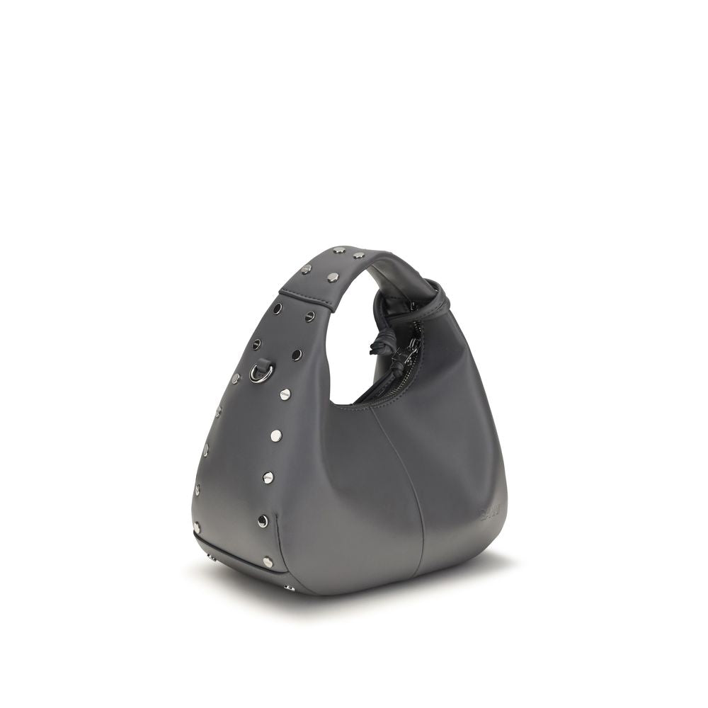 Mini Shoulder Hobo Bag by Ganni for women in polyester polyurethane leather gray presents a versatile silhouette, showcasing a secure zipper and versatile single-compartment & cardholder with versatile shoulder-strap & handle for a sophisticated look.