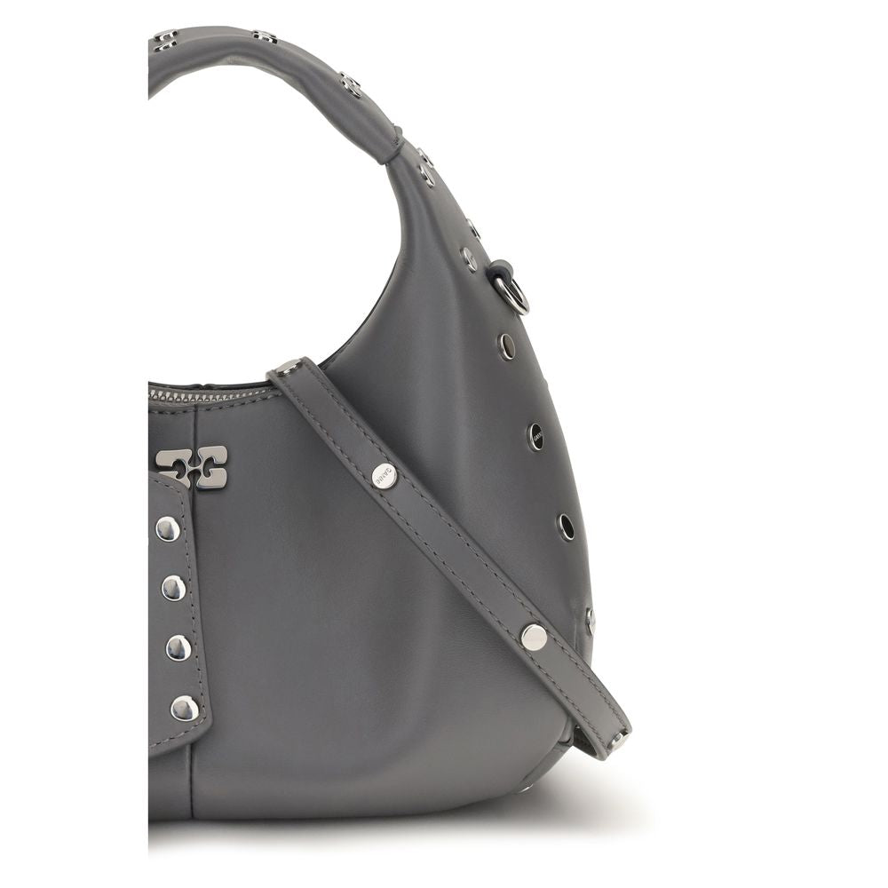 Mini Shoulder Hobo Bag by Ganni for women in polyester polyurethane leather gray features a effortless sophistication silhouette, secured by a zipper with ample single-compartment & cardholder and versatile shoulder-strap & handle for a effortless sophistication finish.