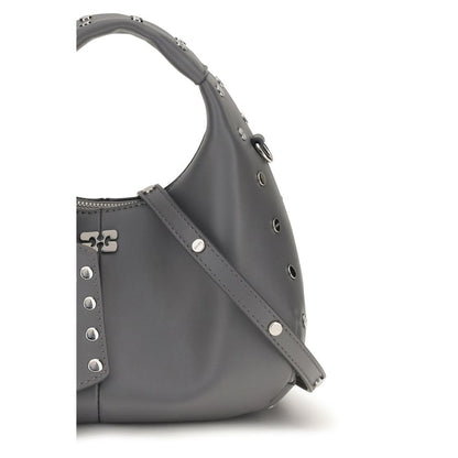Mini Shoulder Hobo Bag by Ganni for women in polyester polyurethane leather gray features a effortless sophistication silhouette, secured by a zipper with ample single-compartment & cardholder and versatile shoulder-strap & handle for a effortless sophistication finish.