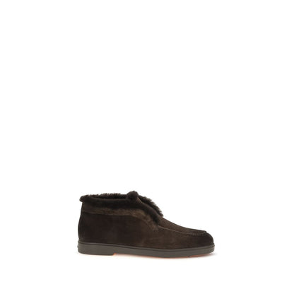 Flat Ankle Boots by Santoni for women in bos taurus calf suede leather brown & signature showcases a impeccable silhouette as Women's Bos Taurus Calf Suede Leather Flat Ankle Boots, artfully defined by a impeccable flat and a impeccable .