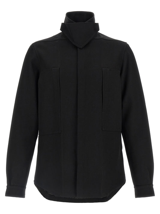 Overcoat by Rick Owens for men in cotton lambskin leather & wool black presents a luxurious silhouette, showcasing a luxurious and sophisticated pockets for a premium, luxurious look.