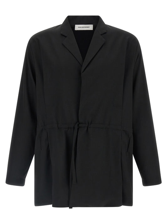 Blazer by Kiko Kostadinov for men in virgin wool black presents a distinguished silhouette, detailed with a distinguished and distinctive for a truly sophisticated finish.