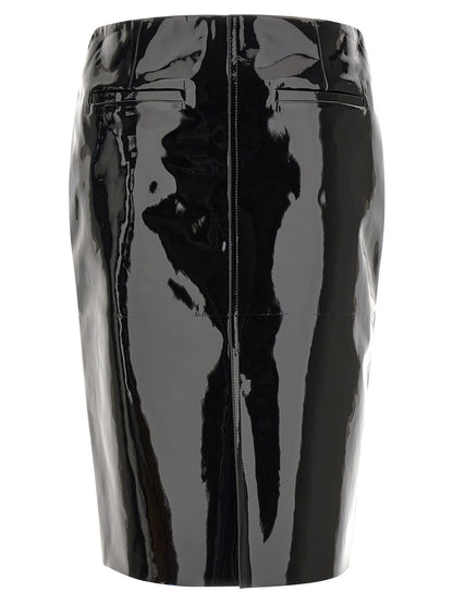 Ferragamo Black Lamb Leather Midi Skirt