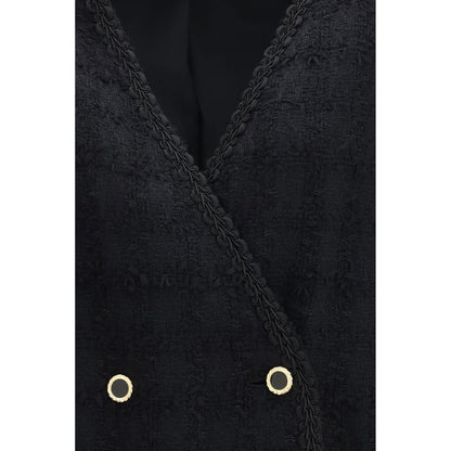 Overcoat by Alessandra Rich for women in cotton tweed linen & acrylic black, patterned & checked features a contemporary silhouette showcasing a contemporary and refined for a sophisticated finish.