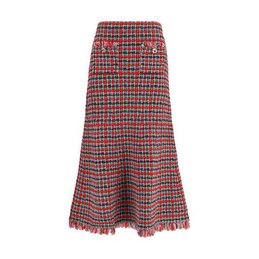 Self-Portrait Red Cotton Midi Skirt