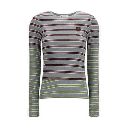 Ganni Gray Cotton Long Sleeve T-Shirt