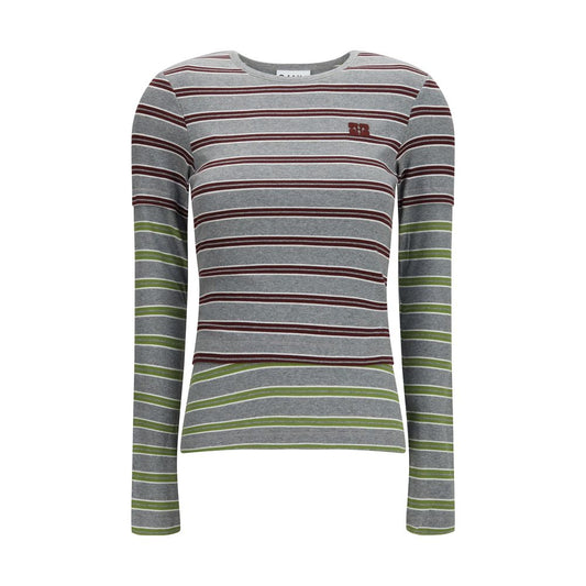 Ganni Gray Cotton Long Sleeve T-Shirt