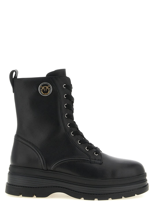 PINKO Black Cowhide Lace-Up Boots