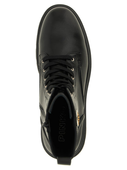 PINKO Black Cowhide Lace-Up Boots