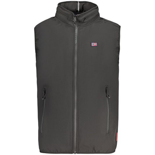 Hooded Vest by Norway 1963 for men in stretch polyester black showcases a dynamic silhouette, perfectly balancing pockets & hooded with a dynamic hooded neckline for a sophisticated, high-fashion look.