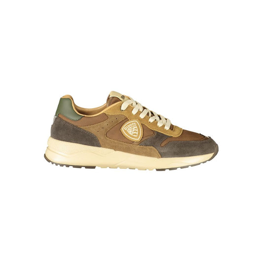 Athletic Sneakers by Blauer for men in polyester brown showcases a architectural silhouette, artfully capturing the essence of the Men's Athletic Polyester Sneakers with its signature architectural athletic style construction.