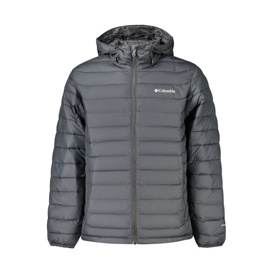 Hooded Windbreaker Jacket by Columbia for men in polyester black & print features an enduring silhouette, showcasing technical thermal, pockets, hooded & windproof and a sophisticated hooded neckline for a truly enduring aesthetic.