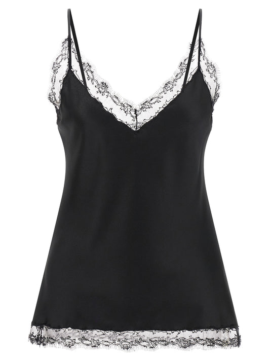 Camisole by Ermanno Scervino for women in elastane lace & silk black showcases a discreet silhouette, capturing the essence of the Women's Elastane Lace & Silk Camisole collection with a discreet finish.