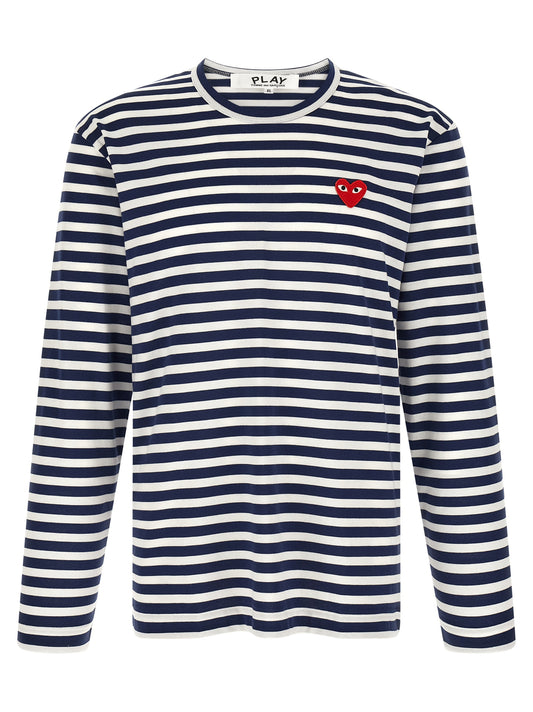 T-Shirt by Comme Des Garçons Play for men in cotton multicolor, red, patterned, signature & striped showcases a chic silhouette, artfully detailed with a chic crew neckline and for a chic finish.