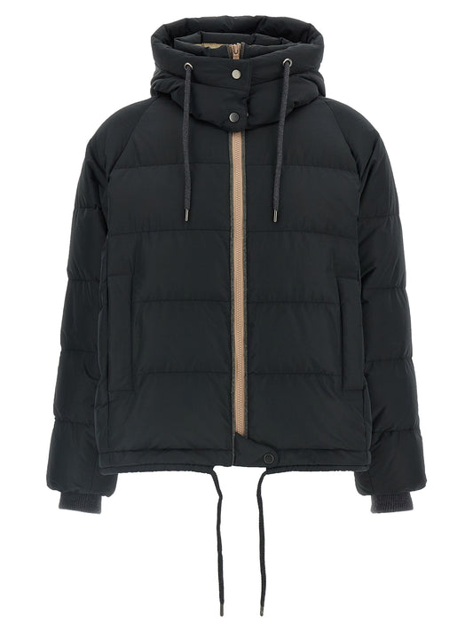 Hooded Puffer Jacket by Brunello Cucinelli for women in cashmere cotton & polyester black features an on trend silhouette, showcasing refined hooded & insulated and a sophisticated hooded high-neck neckline for a truly on trend finish.