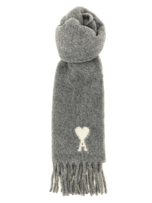 Ami Paris Gray Alpaca Leather Foulard
