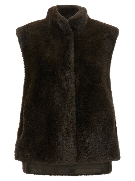 Vest by LOU ANDREA for women in polyamide leather brown, green & olive features an on trend silhouette, showcasing a sophisticated high-neck neckline and premium for a truly on trend finish.