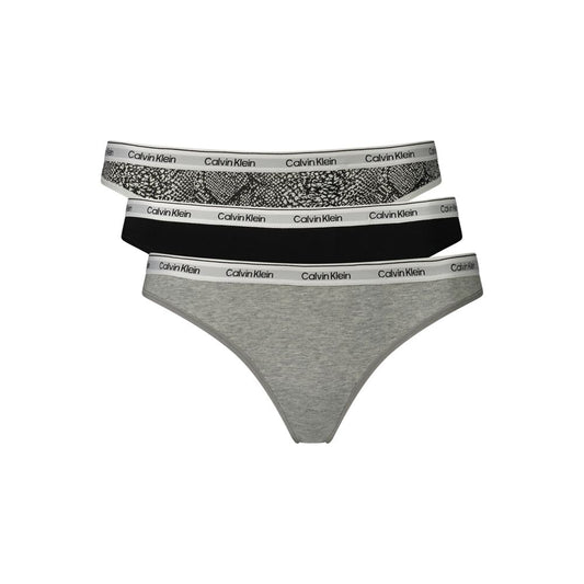 Calvin Klein Women's Stretch Cotton Underpants - Black Gray Signature Print Patterned Print