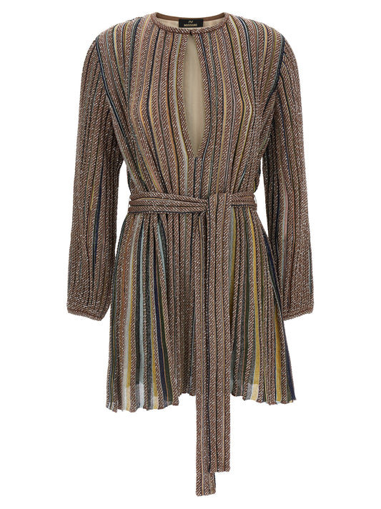 Missoni Women's Round Neck Metallized Fiber Polyamide & Viscose Short Mini Dress - Multicolor Patterned Striped