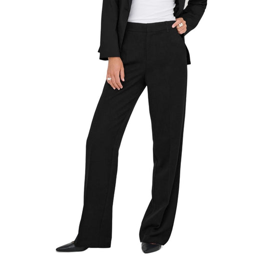 Palazzo Pants by Only for women in polyester viscose & lana wool black features an sartorial straight-leg & wide and long with a high rise cut for a sartorial finish.
