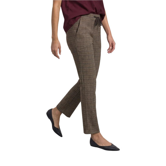 Trousers by Street One for women in polyester & viscose brown & patterned features a tailored silhouette with a tailored tapered-leg, slim & cigarette, defined by its long and a sophisticated mid rise.