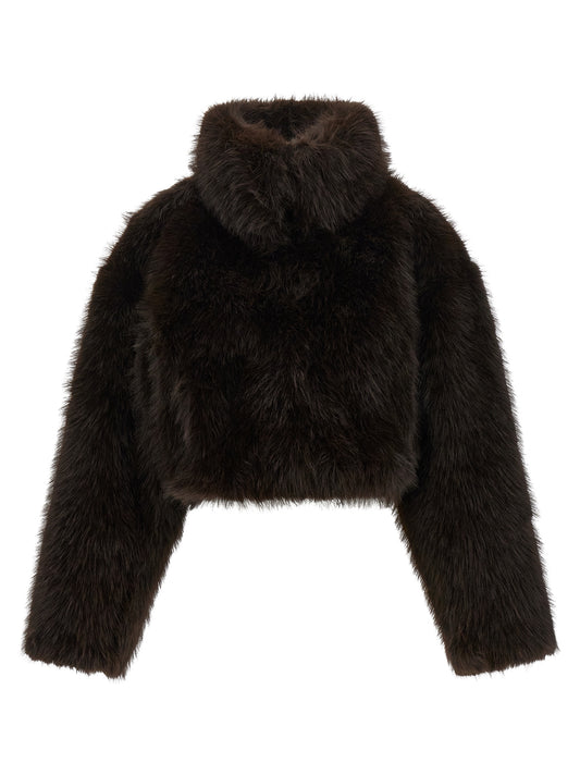 Overcoat by ROTATE BIRGER CHRISTENSEN for women in polyester viscose plush & fur brown showcases a architectural silhouette, artfully detailed with a distinctive high-neck neckline and functional for a architectural finish.