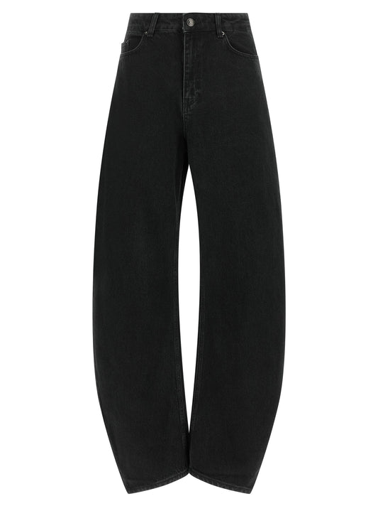 Jeans by ROTATE BIRGER CHRISTENSEN for women in organic cotton denim & leather black & signature features a polished silhouette with a polished , reaching a polished long and finished with a polished high rise.