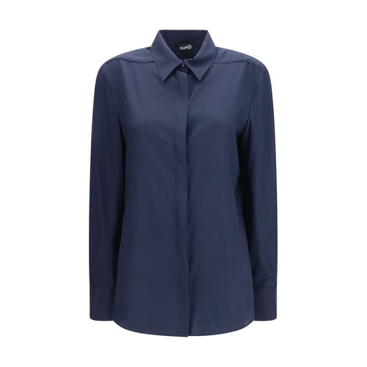 Dress Shirt by Ella for women in silk blue & pearl showcases a sharp silhouette, elegantly detailed with a sharp and sharp .