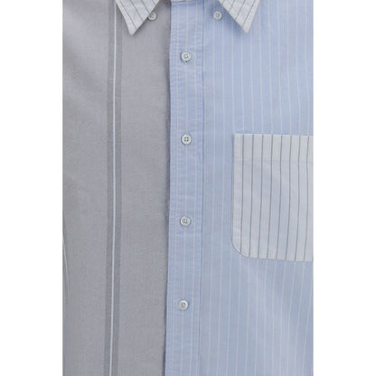 Shirt by Thom Browne for men in cotton blue, patterned, pinstripe, signature & striped showcases a sharp silhouette, elegantly detailed with a sharp and sharp .
