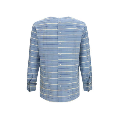 Shirt by Prada for men in cotton blue, pearl, patterned & signature, featuring a nuanced and nuanced for a sophisticated finish.