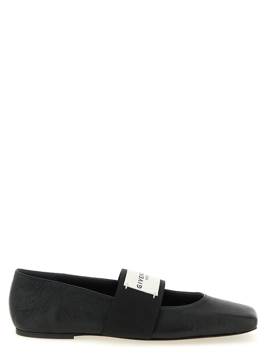 Ballet Flat Shoes by Givenchy for women in lambskin leather & rubber black & signature presents a impeccable silhouette as Heart Women's Lambskin Leather & Rubber Ballet Flat Shoes, artfully designed with a and a impeccable square toe style for a refined, upscale finish.